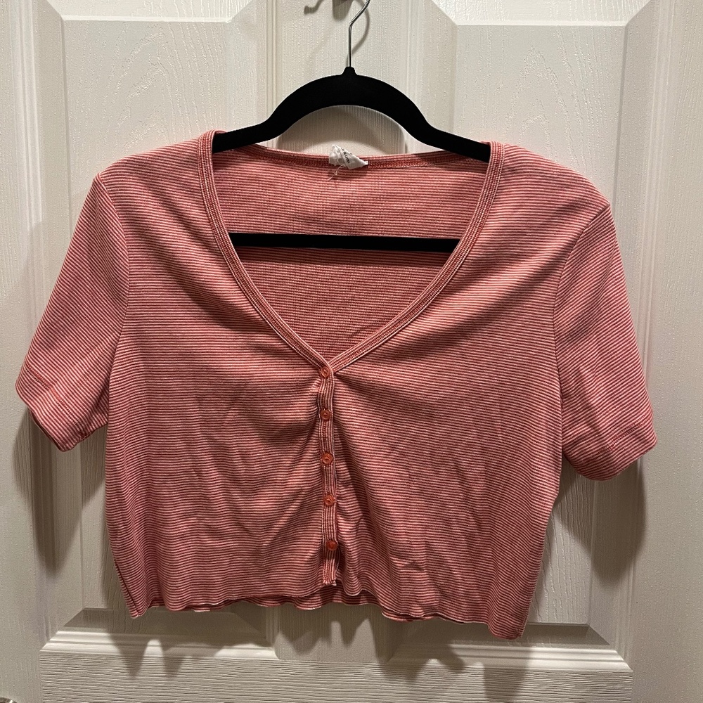 Cotton On, Striped Red and White Cropped T-Shirt, Size Small